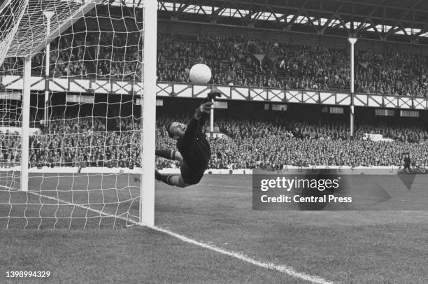Lev Yashin , Goalkeeper for the Soviet Union reaches to make a save during the FIFA World Cup Semi Final match against West Germany on 25th July 1966...