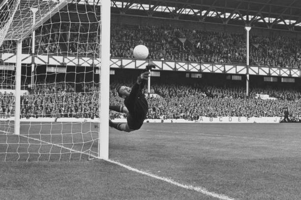 Lev Yashin , Goalkeeper for the Soviet Union reaches to make a save during the FIFA World Cup Semi Final match against West Germany on 25th July 1966...