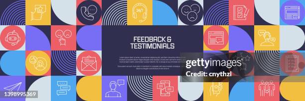 feedback and testimonials related design with line icons. simple outline symbol icons. - checklist concept stock illustrations