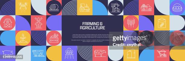 farming and agriculture related design with line icons. simple outline symbol icons. - farm logo stock illustrations