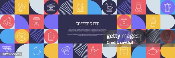 coffee and tea related design with line icons. simple outline symbol icons. - caffeine stock illustrations