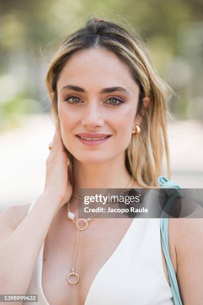 Denise Capezza is seen at Hotel Martinez during the 75th annual Cannes film festival on May 24, 2022 in Cannes, France.