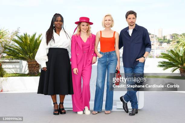 Aïssa Maïga, Déborah François, Pascale Arbillot and Raphaël Personnaz attend the photocall for "Adami" during the 75th annual Cannes film festival at...