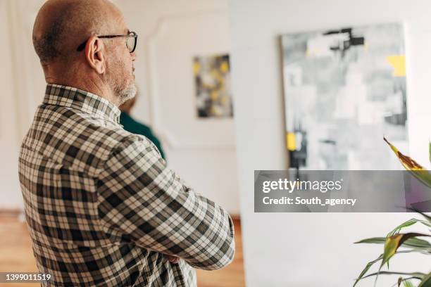 hombre en galería de arte - inauguración-de-galería fotografías e imágenes de stock