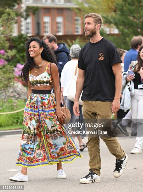 Vick Hope and Calvin Harris attend the Chelsea Flower Show on May 23, 2022 in London, England.