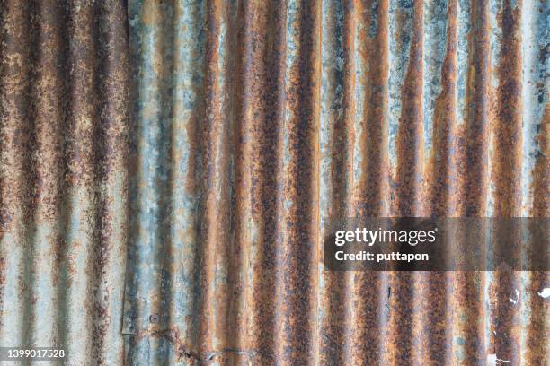 full frame shot of zinc wall  or zinc roof old grunge - stock photo - 波形鉄板 ストックフォトと画像