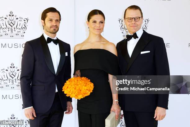 Prince Carl Philip, Duke of Varmland , Crown Princess Victoria of Sweden and Prince Daniel of Sweden poses on the red carpet during the 2022 Polar...