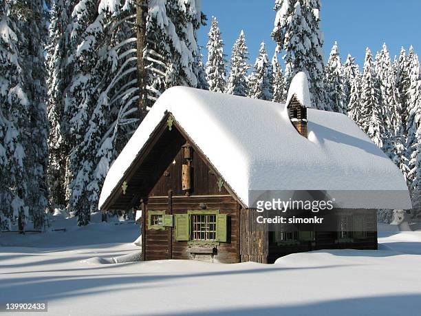white christmas in the mountains - ski hut stock pictures, royalty-free photos & images