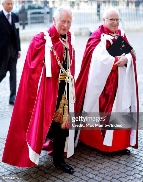 Prince Charles, Prince of Wales, Great Master of the Honourable Order of the Bath, accompanied by the Dean of Westminster, The Very Reverend Dr David...