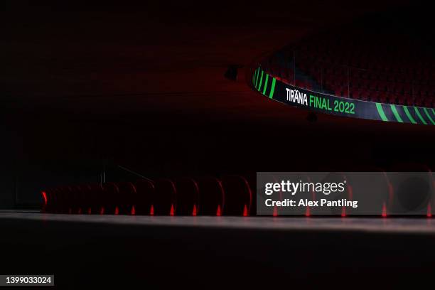 General view inside the stadium at Arena Kombetare on May 24, 2022 in Tirana, Albania. AS Roma will face Feyenoord in the UEFA Conference League...