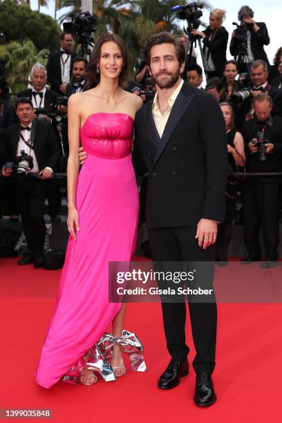 Jeanne Cadieu and Jake Gyllenhaal attend the 75th Anniversary celebration screening of "The Innocent " during the 75th annual Cannes film festival at...