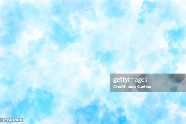 painted blue clouds. beautiful sky background. copy space. - watercolour texture background stock-fotos und bilder