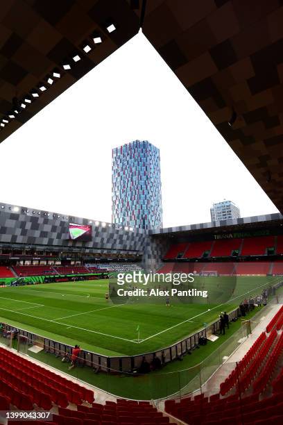 General view inside the stadium during a training session at Arena Kombetare on May 24, 2022 in Tirana, Albania. AS Roma will face Feyenoord in the...