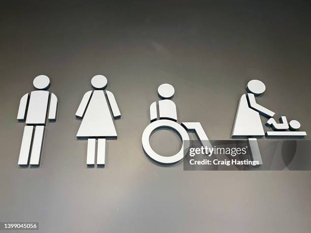 modern design public male, female, disabled and baby changing facilities toilet restroom sign - bathroom icon stock pictures, royalty-free photos & images