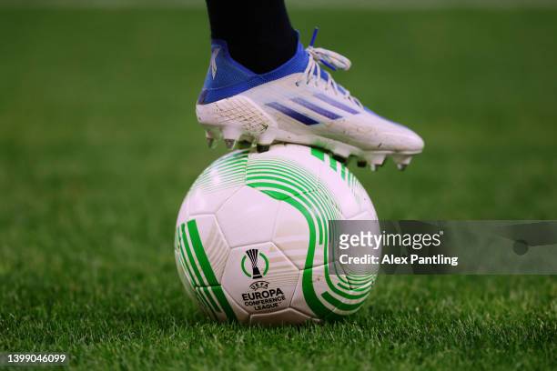 General view of the Molton match ball during a training session at Arena Kombetare on May 24, 2022 in Tirana, Albania. Feyenoord will face AS Roma in...
