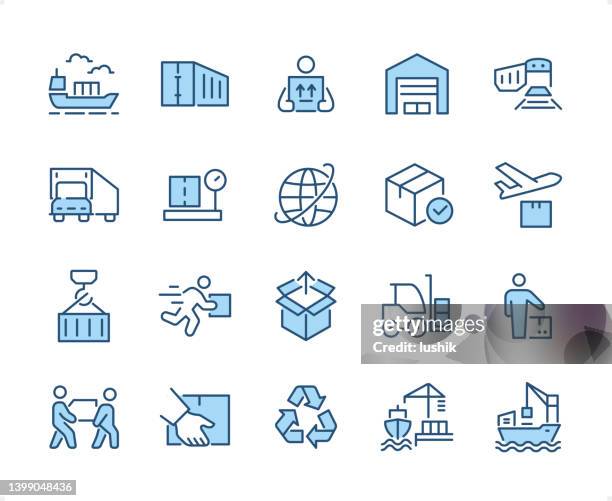 illustrations, cliparts, dessins animés et icônes de ensemble d’icônes logistiques. poids de contour modifiable. icônes dichromatiques parfaites au pixel près. - carrying stock