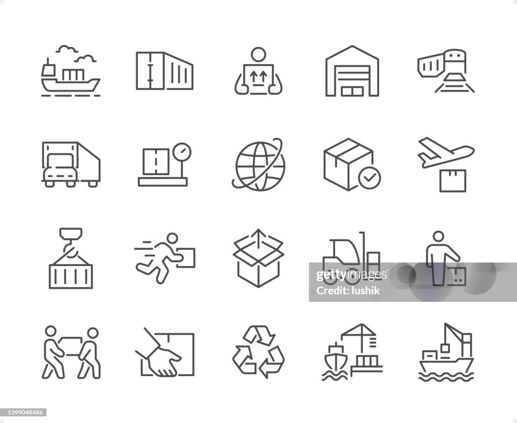 Logistics icon set. Editable stroke weight. Pixel perfect icons.