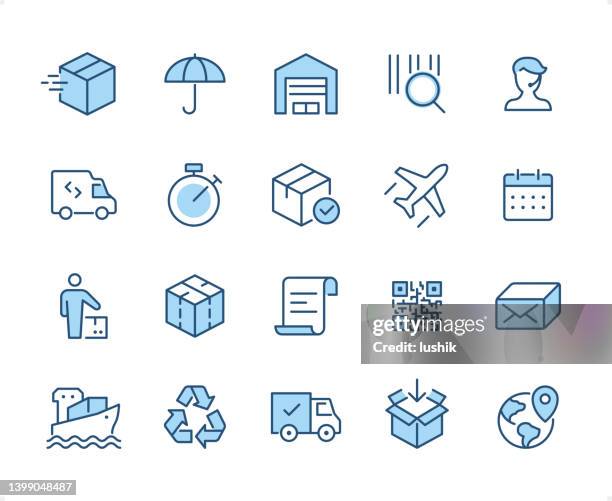 物流アイコンセット。編集可能な線の太さ。ピクセルパーフェクト二色アイコン。 - filling点のイラスト素材／クリップアート素材／マンガ素材／アイコン素材