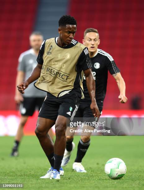 Luis Sinisterra in action during a Feyanoord training session at Arena Kombetare on May 24, 2022 in Tirana, Albania. Feyenoord will face AS Roma in...