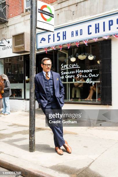 Jason Isaacs is seen filming "The Crowded Room" in the West Village on May 24, 2022 in New York City.