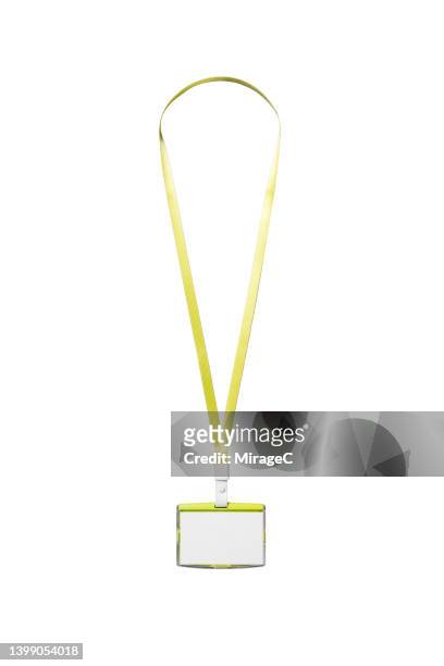 blank id tag with full length lanyard isolated on white - id card template foto e immagini stock