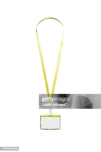 blank id tag with full length lanyard isolated on white - tag 1 - fotografias e filmes do acervo