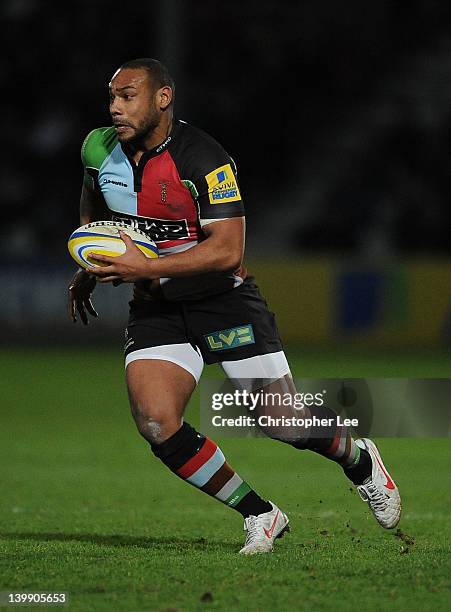 Jordan Turner-Hall of Harlequins during the AVIVA Premiership match between Gloucester and Harlequins at Kingsholm Stadium on February 25, 2012 in...