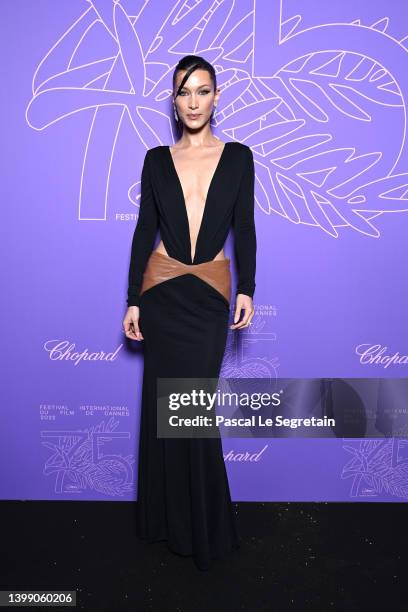 Bella Hadid attends the "Cannes 75" Anniversary Dinner during the 75th annual Cannes film festival at on May 24, 2022 in Cannes, France.