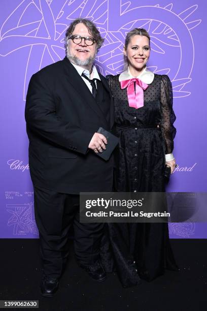 Guillermo del Toro and Kim Morgan attend the "Cannes 75" Anniversary Dinner during the 75th annual Cannes film festival at on May 24, 2022 in Cannes,...