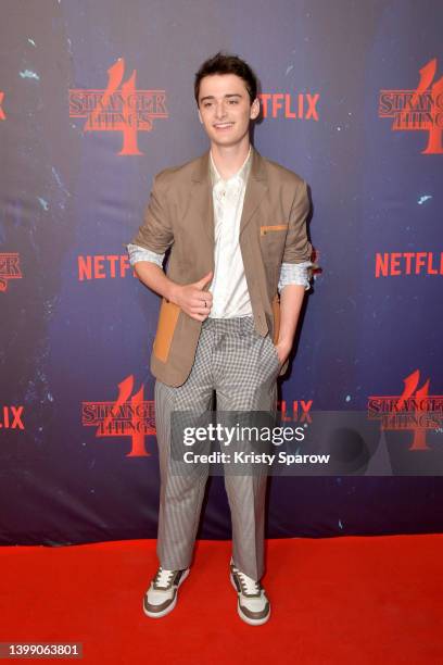 Noah Schnapp attends the Stranger Things Festival photocall at Cirque Bouglione on May 24, 2022 in Paris, France.