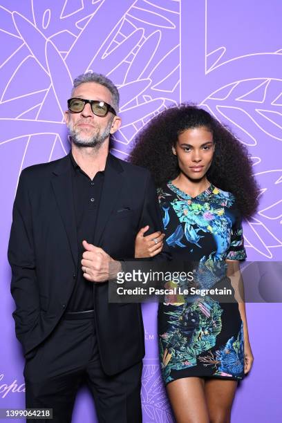 Vincent Cassel and Tina Kunakey attend the "Cannes 75" Anniversary Dinner during the 75th annual Cannes film festival at on May 24, 2022 in Cannes,...