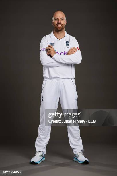 Jack Leach of England poses during a portrait session at St George's Park on May 24, 2022 in Burton upon Trent, England.