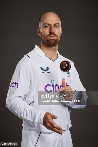 Jack Leach of England poses during a portrait session at St George's Park on May 24, 2022 in Burton upon Trent, England.