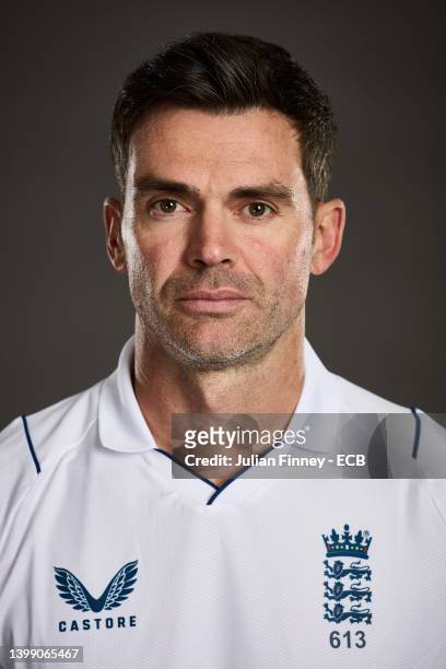 James Anderson of England poses during a portrait session at St George's Park on May 24, 2022 in Burton upon Trent, England.