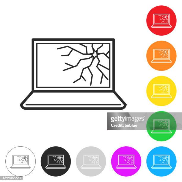 laptop with broken screen. icon on colorful buttons - damaged laptop stock illustrations