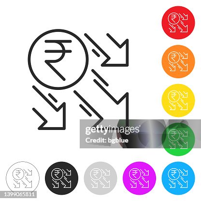 Indian rupee decrease. Icon on colorful buttons Indian rupee decrease. Icon on colorful buttons