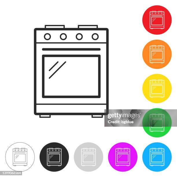 gas stove - gas range. icon on colorful buttons - gas stove burner stock illustrations