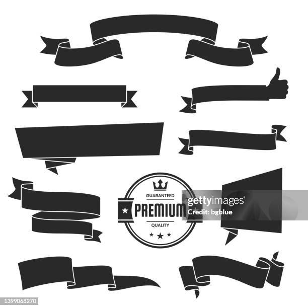 set von schwarzen bändern, banner, abzeichen, etiketten - design-elemente auf weißem hintergrund - band stock-grafiken, -clipart, -cartoons und -symbole