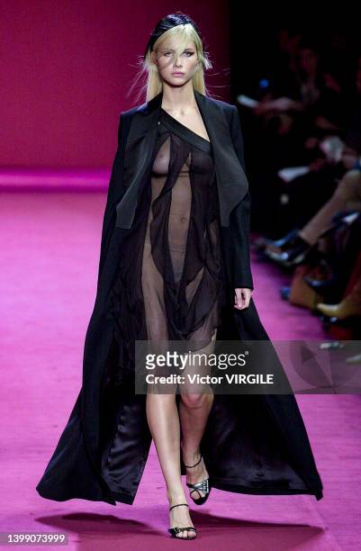 Ana Claudia Michels walks the runway during the BCBG Max Azria Ready to Wear Fall/Winter 2001-2002 fashion show as part of the New York Fashion Week...