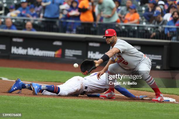 Albert Pujols of the St. Louis Cardinals in action against the New York Mets during their game at Citi Field on May 19, 2022 in New York City.