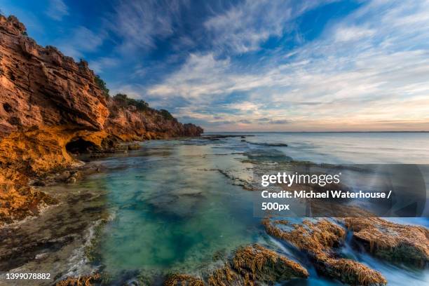 scenic view of sea against sky during sunset,robe,south australia,australia - robe 2017 stock pictures, royalty-free photos & images