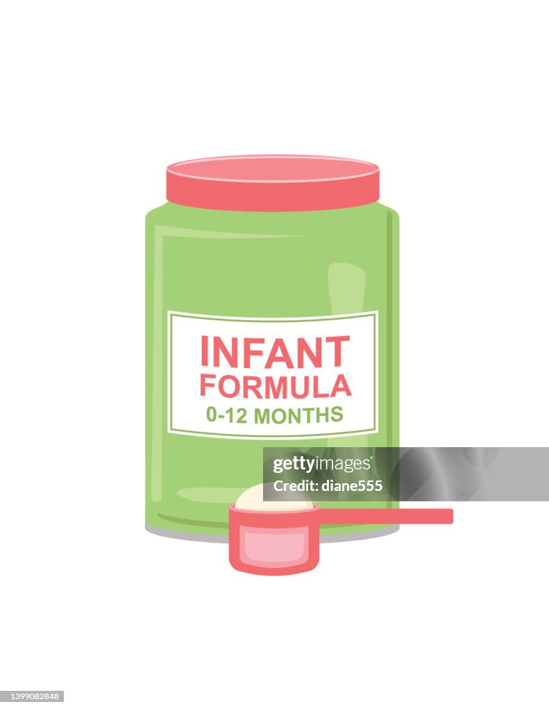 Children Formula Flat Color Infant Formula Container With Scoop High-Res Vector Graphic ...