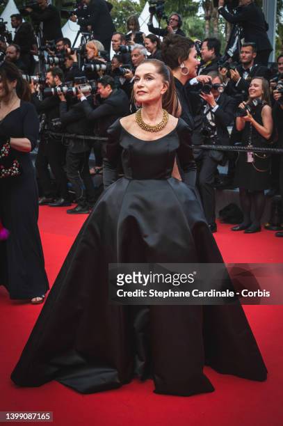 Isabelle Huppert attends the 75th Anniversary celebration screening of "The Innocent " during the 75th annual Cannes film festival at Palais des...
