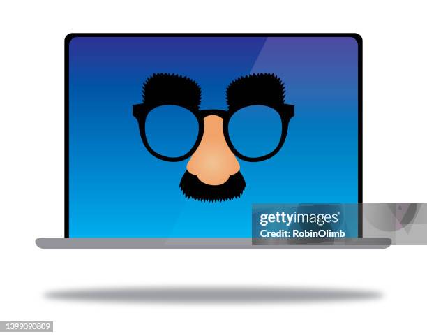 novelty disguise eyeglasses laptop - neighborhood crime watch stock illustrations