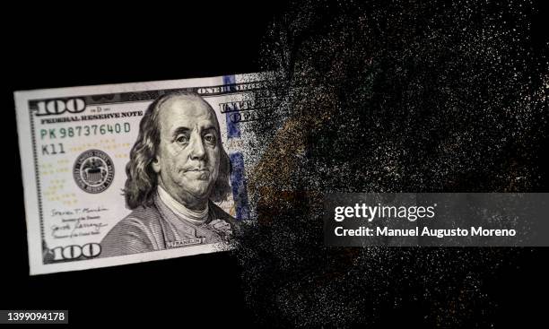 vanishing 100 us dollar bill - government spending stock pictures, royalty-free photos & images