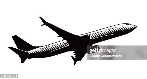 commercial airplane flying, on white background - 飛機 幅插畫檔、美工圖案、卡通及圖標