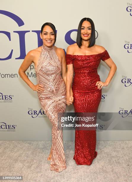 Brie Bella and Nikki Bella attend the 47th Annual Gracie Awards Gala at Beverly Wilshire, A Four Seasons Hotel on May 24, 2022 in Beverly Hills,...