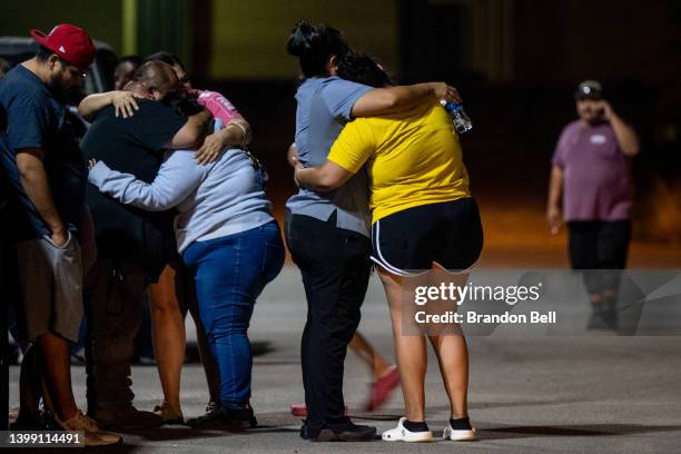 Family grieves outside of the SSGT Willie de Leon Civic Center following the mass shooting at Robb Elementary School on May 24, 2022 in Uvalde,...