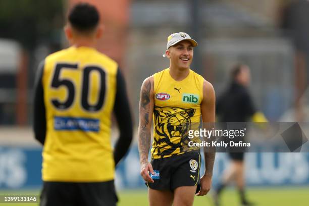 Shai Bolton of the Tigers looks on during a Richmond Tigers AFL training session at Punt Road Oval on May 25, 2022 in Melbourne, Australia.