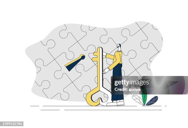 puzzles, keys, white collar. - lockout stock illustrations